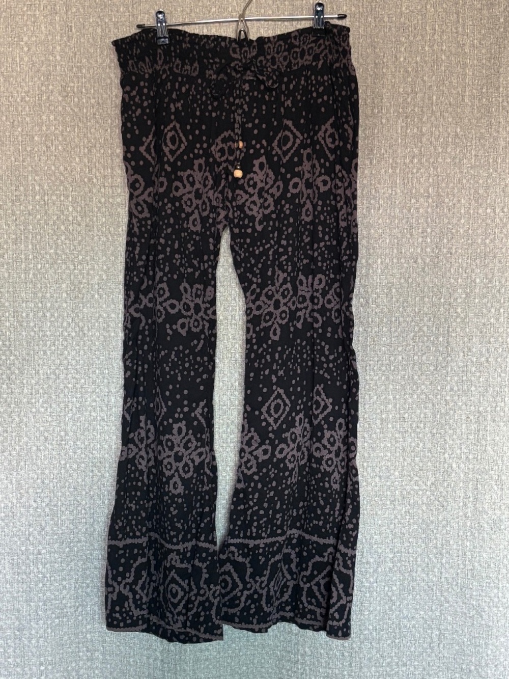 Women's Rip Curl Boho Wide Leg Beach Pants Black Gray Print Large